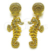 Oro Laminado Dangle Earring, Gold Filled Style Horse and Shell Design, Polished, Golden Finish, 02.282.0059