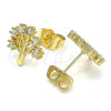 Oro Laminado Stud Earring, Gold Filled Style Tree Design, with White Cubic Zirconia, Polished, Golden Finish, 02.210.0445