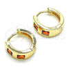 Oro Laminado Huggie Hoop, Gold Filled Style with Garnet Cubic Zirconia, Polished, Golden Finish, 02.210.0563.1.12