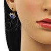 Oro Laminado Leverback Earring, Gold Filled Style Heart Design, with Sapphire Blue and White Crystal, Polished, Golden Finish, 02.122.0111.6