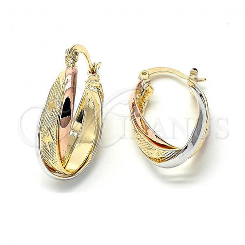 Oro Laminado Medium Hoop, Gold Filled Style Diamond Cutting Finish, Tricolor, 5.155.018