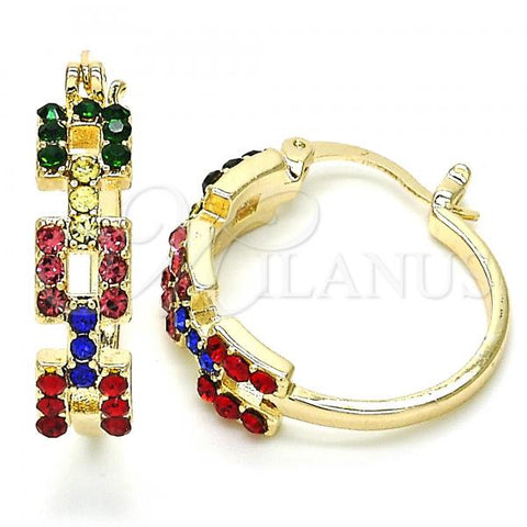 Oro Laminado Small Hoop, Gold Filled Style with Multicolor Crystal, Polished, Golden Finish, 02.100.0073.4.20