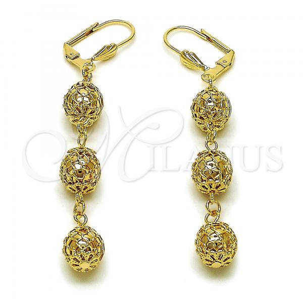 Oro Laminado Long Earring, Gold Filled Style Ball Design, Golden Finish, 5.065.002