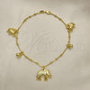 Oro Laminado Charm Anklet , Gold Filled Style Elephant and Ball Design, Polished, Golden Finish, 03.32.0592.10