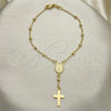 Oro Laminado Bracelet Rosary, Gold Filled Style Cross and Divino Niño Design, Polished, Golden Finish, 09.02.0068
