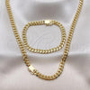 Oro Laminado Necklace and Bracelet, Gold Filled Style Miami Cuban Design, Polished, Golden Finish, 06.213.0023
