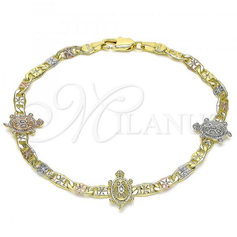 Oro Laminado Fancy Bracelet, Gold Filled Style Turtle Design, Polished, Tricolor, 03.253.0069.08