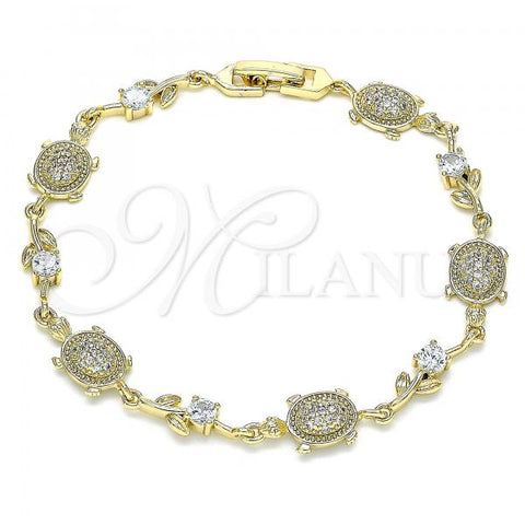 Oro Laminado Fancy Bracelet, Gold Filled Style Turtle Design, with White Micro Pave and White Cubic Zirconia, Polished, Golden Finish, 03.210.0144.08