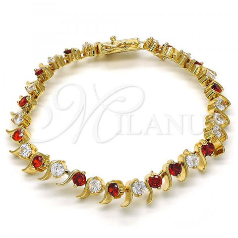 Oro Laminado Tennis Bracelet, Gold Filled Style with Garnet and White Cubic Zirconia, Polished, Golden Finish, 03.210.0077.1.08