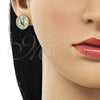 Oro Laminado Stud Earring, Gold Filled Style San Judas Design, with White Micro Pave, Polished, Tricolor, 02.411.0002