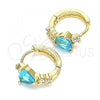 Oro Laminado Huggie Hoop, Gold Filled Style Heart Design, with Aqua Blue and White Cubic Zirconia, Polished, Golden Finish, 02.210.0647.2.15