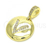 Oro Laminado Fancy Pendant, Gold Filled Style Initials Design, with White Cubic Zirconia, Polished, Golden Finish, 05.341.0015
