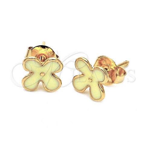 Oro Laminado Stud Earring, Gold Filled Style Flower Design, Yellow Enamel Finish, Golden Finish, 02.64.0345 *PROMO*