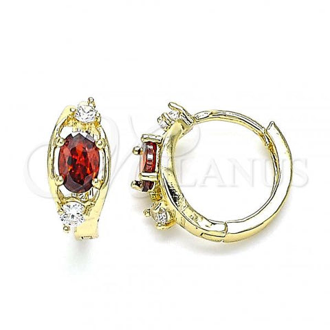 Oro Laminado Huggie Hoop, Gold Filled Style with Garnet and White Cubic Zirconia, Polished, Golden Finish, 02.210.0608.12