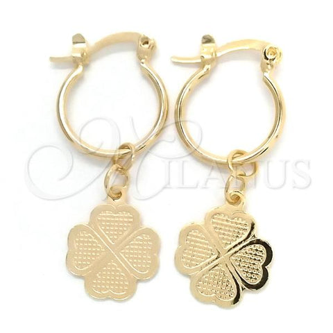 Oro Laminado Small Hoop, Gold Filled Style Four-leaf Clover Design, Polished, Golden Finish, 02.58.0067.12