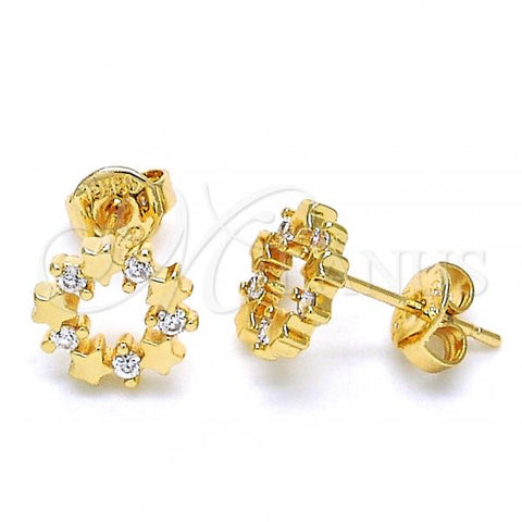 Oro Laminado Stud Earring, Gold Filled Style Star Design, with White Cubic Zirconia, Polished, Golden Finish, 02.156.0304