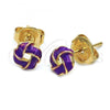 Oro Laminado Stud Earring, Gold Filled Style Love Knot Design, Purple Enamel Finish, Golden Finish, 5.126.049 *PROMO*