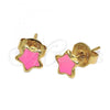 Oro Laminado Stud Earring, Gold Filled Style Star Design, Pink Enamel Finish, Golden Finish, 02.64.0304 *PROMO*