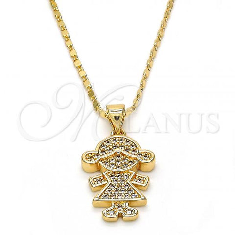 Oro Laminado Pendant Necklace, Gold Filled Style Little Girl Design, with White Micro Pave, Polished, Golden Finish, 04.156.0018.20