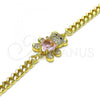 Oro Laminado Fancy Bracelet, Gold Filled Style Teddy Bear and Heart Design, with Pink Cubic Zirconia and White Micro Pave, Polished, Golden Finish, 03.381.0034.4.06