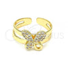 Oro Laminado Baby Ring, Gold Filled Style Butterfly Design, with White Micro Pave, Polished, Golden Finish, 01.233.0017 (One size fits all)