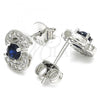 Sterling Silver Stud Earring, with Sapphire Blue and White Cubic Zirconia, Polished, Rhodium Finish, 02.369.0008.3