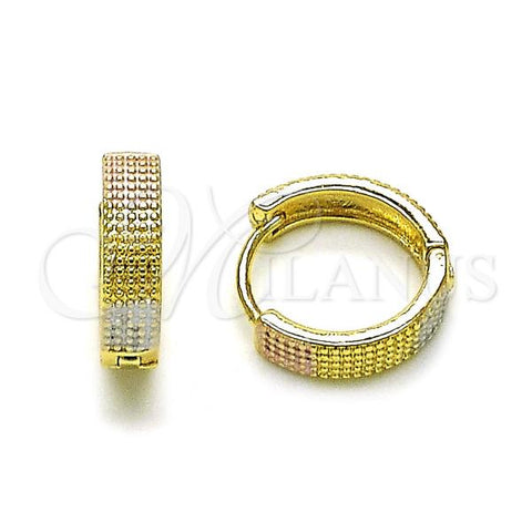 Oro Laminado Huggie Hoop, Gold Filled Style Polished, Tricolor, 02.213.0580.14