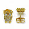 Oro Laminado Stud Earring, Gold Filled Style Owl Design, with White Cubic Zirconia, Polished, Golden Finish, 02.344.0036