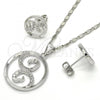Rhodium Plated Earring and Pendant Adult Set, Spiral Design, with White Micro Pave, Polished, Rhodium Finish, 10.156.0106