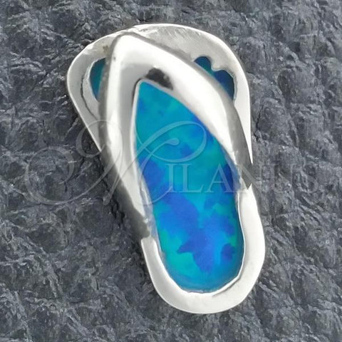 Sterling Silver Fancy Pendant, Shoes Design, with Bermuda Blue Opal, Polished, Silver Finish, 05.391.0001