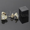 Oro Laminado Stud Earring, Gold Filled Style Heart and Flower Design, with White Crystal, Yellow Enamel Finish, Golden Finish, 02.64.0274 *PROMO*