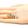 Oro Laminado Multi Stone Ring, Gold Filled Style Semanario and Guadalupe Design, with Multicolor Crystal, Diamond Cutting Finish, Tricolor, 01.253.0039.07 (Size 7)