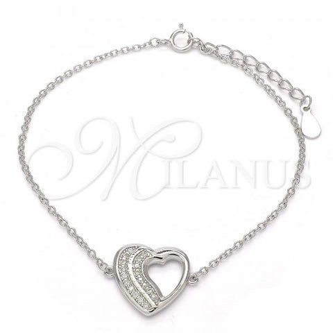 Sterling Silver Fancy Bracelet, Heart Design, with White Micro Pave, Polished, Rhodium Finish, 03.336.0001.07