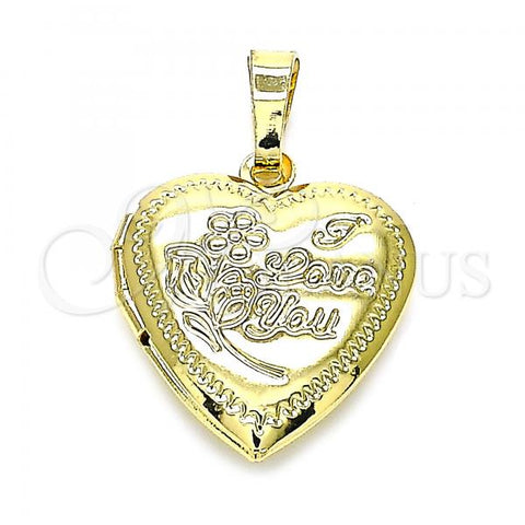 Oro Laminado Locket Pendant, Gold Filled Style Heart and Flower Design, Polished, Golden Finish, 05.117.0008