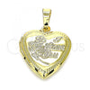 Oro Laminado Locket Pendant, Gold Filled Style Heart and Flower Design, Polished, Golden Finish, 05.117.0008