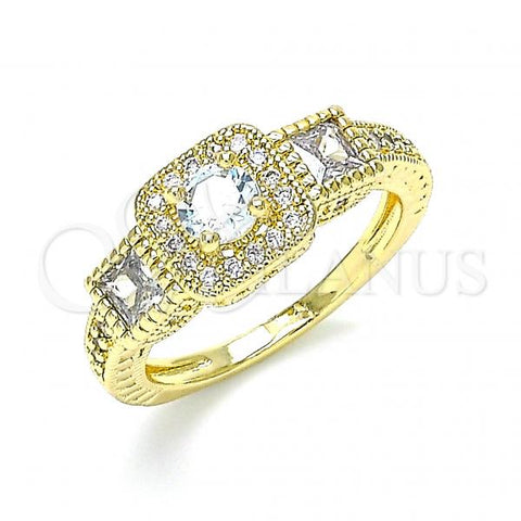 Oro Laminado Multi Stone Ring, Gold Filled Style with White Cubic Zirconia and White Micro Pave, Polished, Golden Finish, 01.94.0005.09
