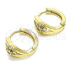 Oro Laminado Huggie Hoop, Gold Filled Style Flower Design, with White Cubic Zirconia, Polished, Golden Finish, 02.210.0491.15