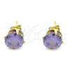 Oro Laminado Stud Earring, Gold Filled Style with Amethyst Cubic Zirconia, Polished, Golden Finish, 5.128.021.4