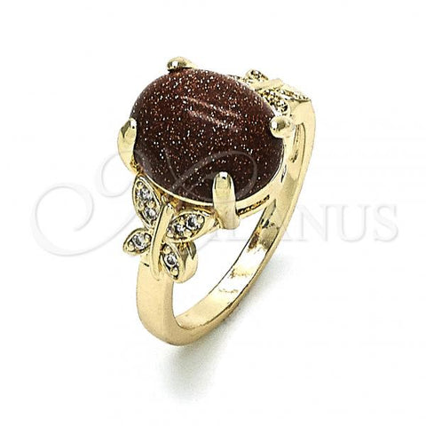 Oro Laminado Multi Stone Ring, Gold Filled Style Butterfly Design, with Brown  and White Micro Pave, Polished, Golden Finish, 01.284.0067.07
