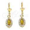 Oro Laminado Dangle Earring, Gold Filled Style with Peridot and White Crystal, Polished, Golden Finish, 02.122.0115.4