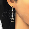 Oro Laminado Long Earring, Gold Filled Style Owl Design, with Black and White Cubic Zirconia, Polished, Golden Finish, 02.210.0210.2
