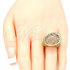 Oro Laminado Elegant Ring, Gold Filled Style Flower Design, Diamond Cutting Finish, Tricolor, 01.100.0011.07 (Size 7)