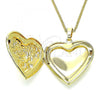 Oro Laminado Pendant Necklace, Gold Filled Style Heart and Flower Design, Polished, Golden Finish, 04.117.0024.20