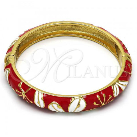 Oro Laminado Individual Bangle, Gold Filled Style Flower Design, Red Enamel Finish, Golden Finish, 07.246.0008.3.05 (10 MM Thickness, Size 5 - 2.50 Diameter)