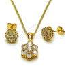 Oro Laminado Earring and Pendant Adult Set, Gold Filled Style Cluster Design, with White Cubic Zirconia, Polished, Golden Finish, 10.342.0250
