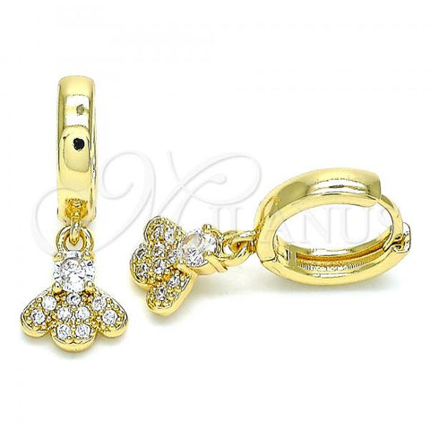 Oro Laminado Huggie Hoop, Gold Filled Style Bee Design, with White Micro Pave and White Cubic Zirconia, Polished, Golden Finish, 02.210.0541.15