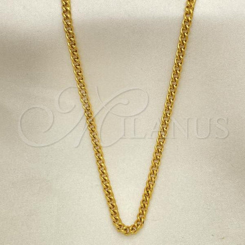 Stainless Steel Basic Necklace, Miami Cuban Design, Black Polished, Golden Finish, 04.113.1762.28