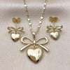 Oro Laminado Earring and Pendant Adult Set, Gold Filled Style Heart and Bow Design, Polished, Golden Finish, 10.196.0172
