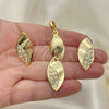 Oro Laminado Earring and Pendant Adult Set, Gold Filled Style Leaf Design, with White Cubic Zirconia, Polished, Golden Finish, 10.59.0226