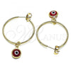 Oro Laminado Medium Hoop, Gold Filled Style Evil Eye Design, Red Resin Finish, Golden Finish, 02.63.2743.1.30